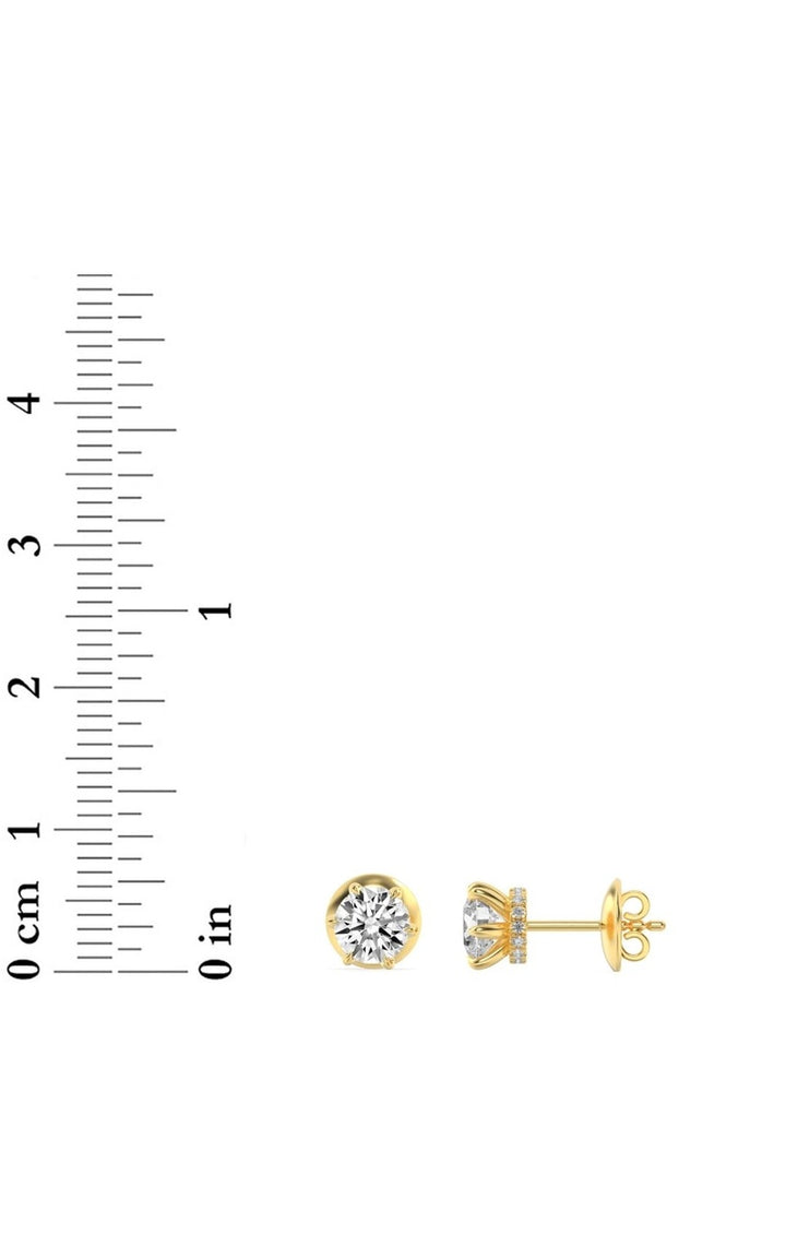 3Cttw Round Shaped Lab Grown Diamond (F/VS) Hidden Halo Stud Earrings in 14K Gold