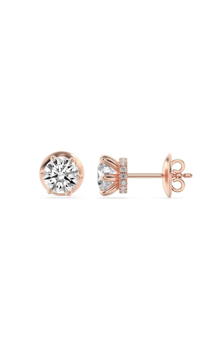 3Cttw Round Shaped Lab Grown Diamond (F/VS) Hidden Halo Stud Earrings in 14K Gold
