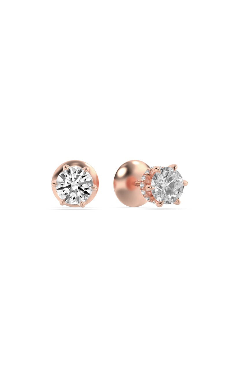 3Cttw Round Shaped Lab Grown Diamond (F/VS) Hidden Halo Stud Earrings in 14K Gold