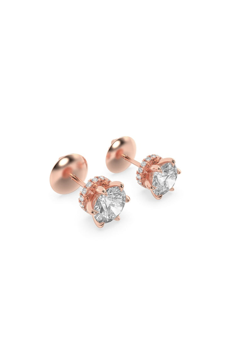 3Cttw Round Shaped Lab Grown Diamond (F/VS) Hidden Halo Stud Earrings in 14K Gold