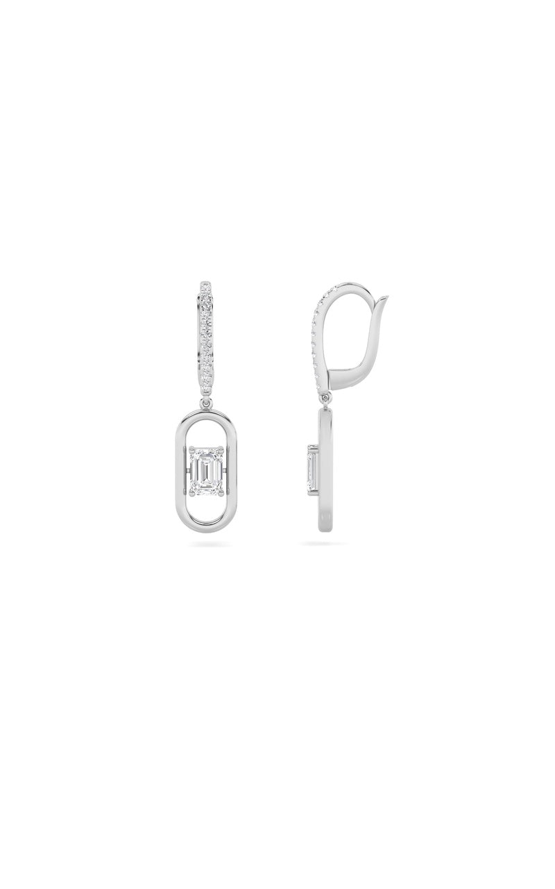 1Cttw Emerald Shaped Lab Grown Diamond (F/VS) Paperclip Dangle Earrings in 14K Gold