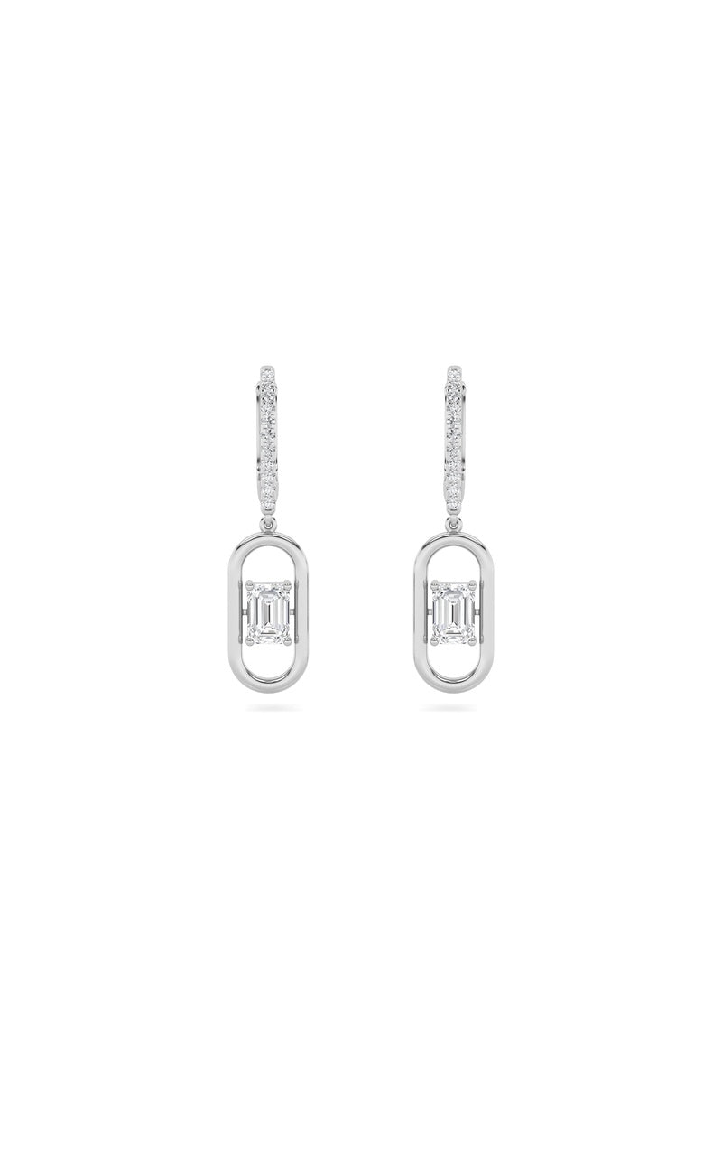 1Cttw Emerald Shaped Lab Grown Diamond (F/VS) Paperclip Dangle Earrings in 14K Gold