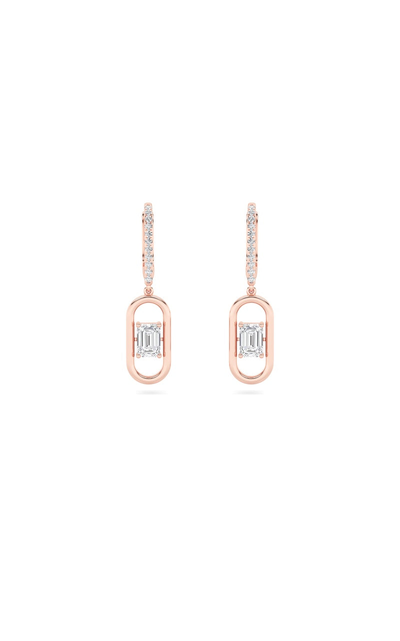 1Cttw Emerald Shaped Lab Grown Diamond (F/VS) Paperclip Dangle Earrings in 14K Gold