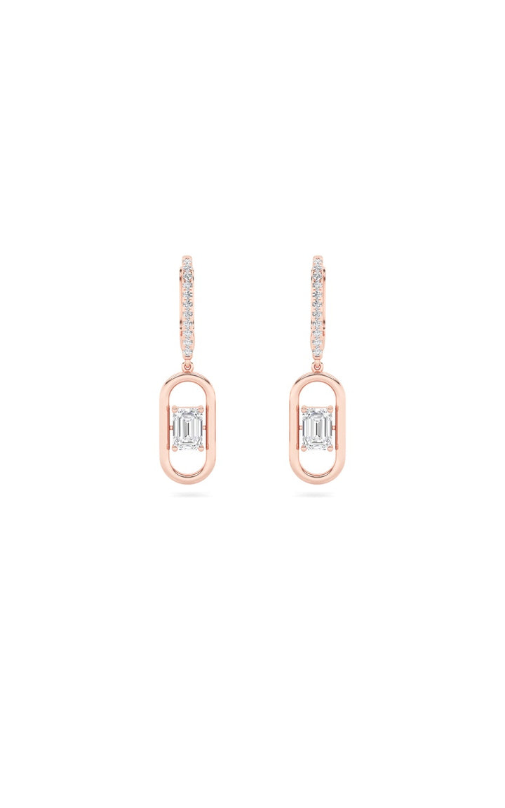1Cttw Emerald Shaped Lab Grown Diamond (F/VS) Paperclip Dangle Earrings in 14K Gold