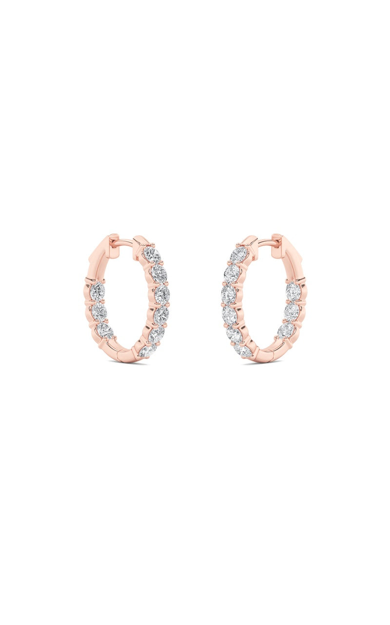 3Cttw Round Shaped Lab Grown Diamond (F/VS) Inside Out Hoop Earrings in 14K Gold