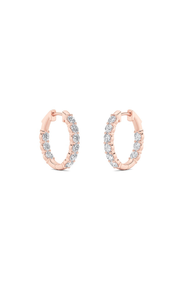3Cttw Round Shaped Lab Grown Diamond (F/VS) Inside Out Hoop Earrings in 14K Gold