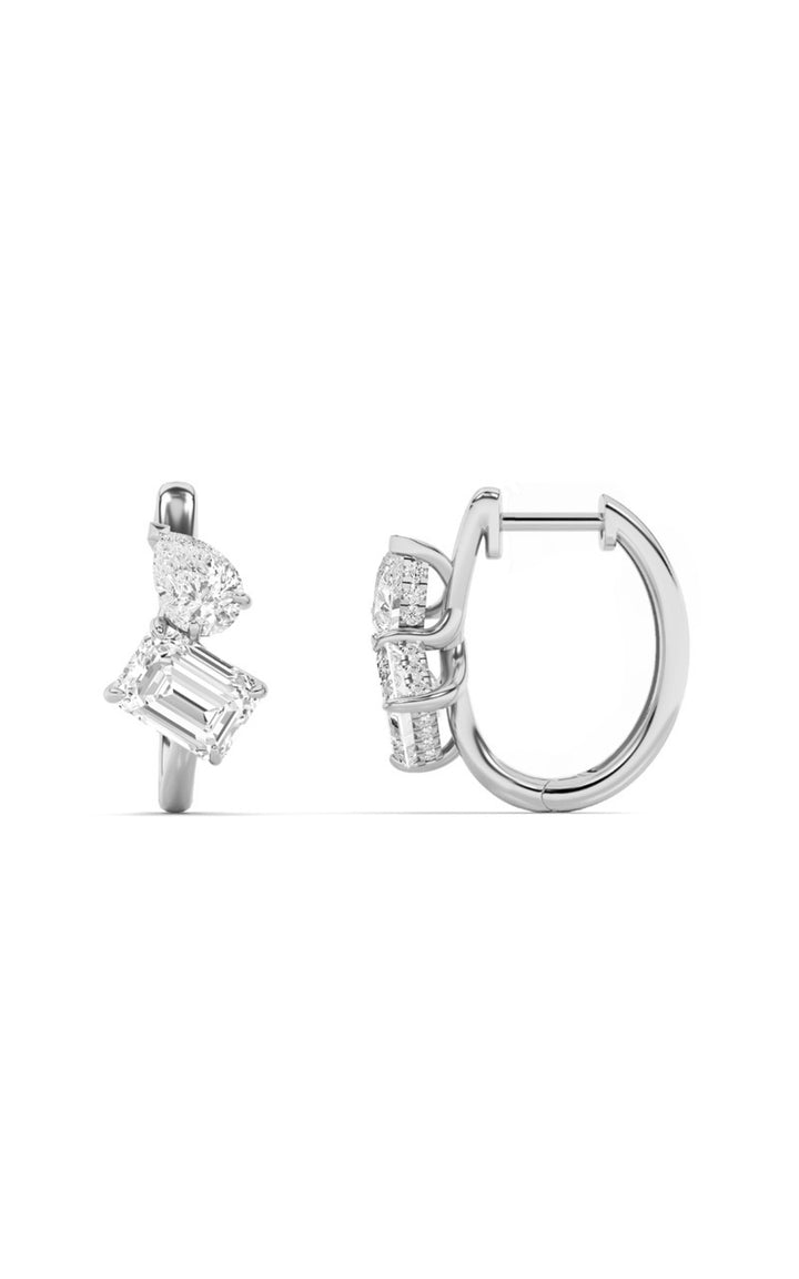 3Cttw Emerald Shaped Lab Grown Diamond (F/VS) Toiet Moi Huggie Earrings in 14K Gold