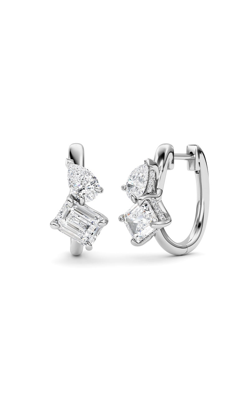 3Cttw Emerald Shaped Lab Grown Diamond (F/VS) Toiet Moi Huggie Earrings in 14K Gold