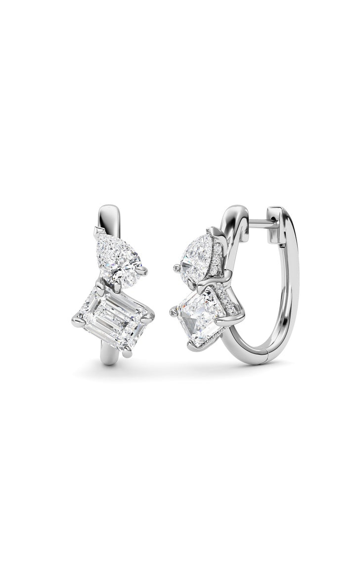 3Cttw Emerald Shaped Lab Grown Diamond (F/VS) Toiet Moi Huggie Earrings in 14K Gold