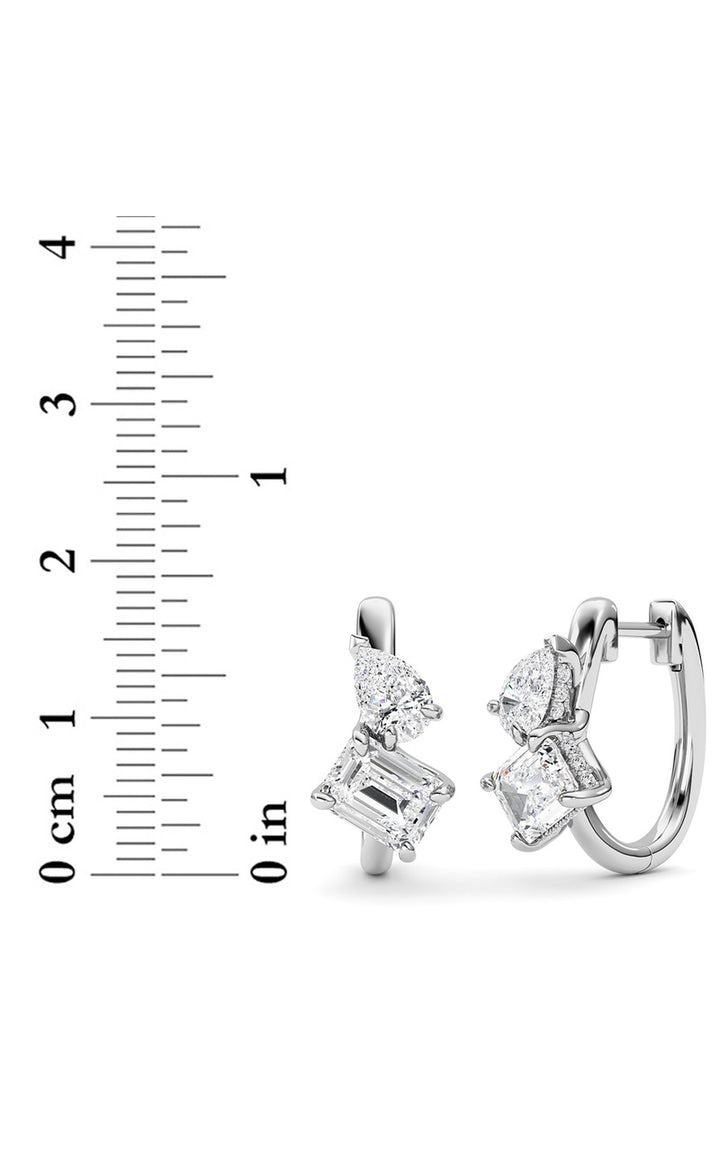 3Cttw Emerald Shaped Lab Grown Diamond (F/VS) Toiet Moi Huggie Earrings in 14K Gold