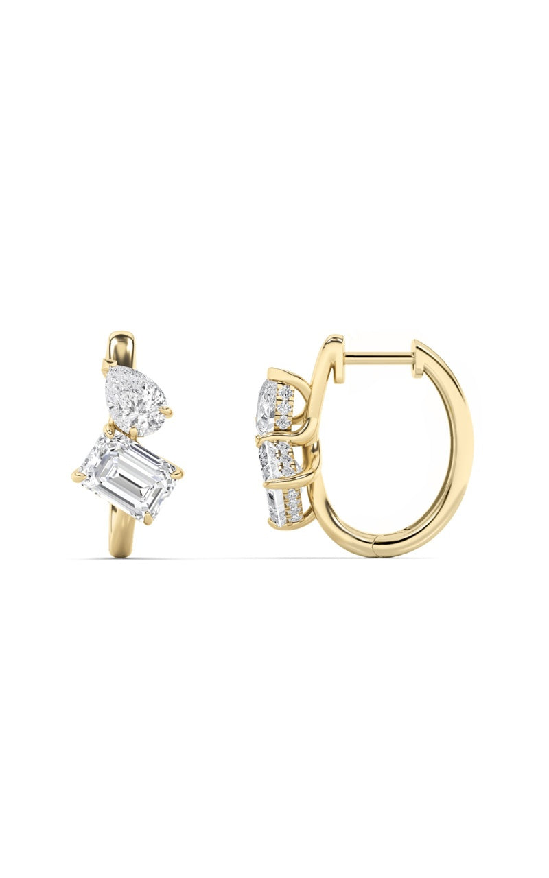 3Cttw Emerald Shaped Lab Grown Diamond (F/VS) Toiet Moi Huggie Earrings in 14K Gold