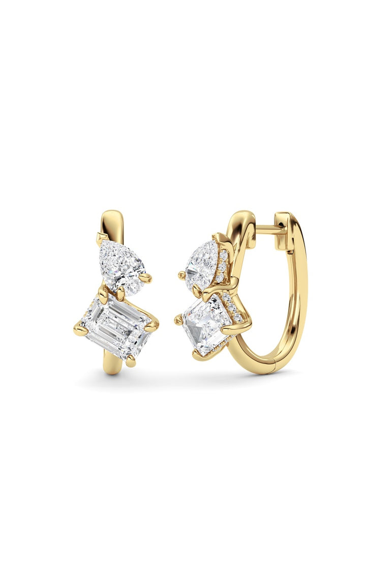 3Cttw Emerald Shaped Lab Grown Diamond (F/VS) Toiet Moi Huggie Earrings in 14K Gold
