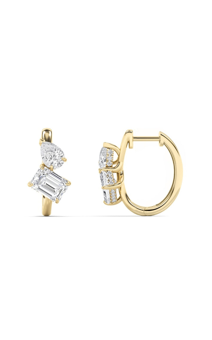 3Cttw Emerald Shaped Lab Grown Diamond (F/VS) Toiet Moi Huggie Earrings in 14K Gold