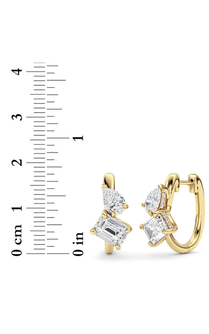 3Cttw Emerald Shaped Lab Grown Diamond (F/VS) Toi et Moi Huggie Earrings in 14K Gold