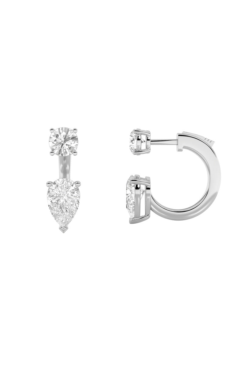 3.5Cttw Pear Shaped Lab Grown Diamond (F/VS) Stud Earrings with J Hoop Earrings in 14K Gold