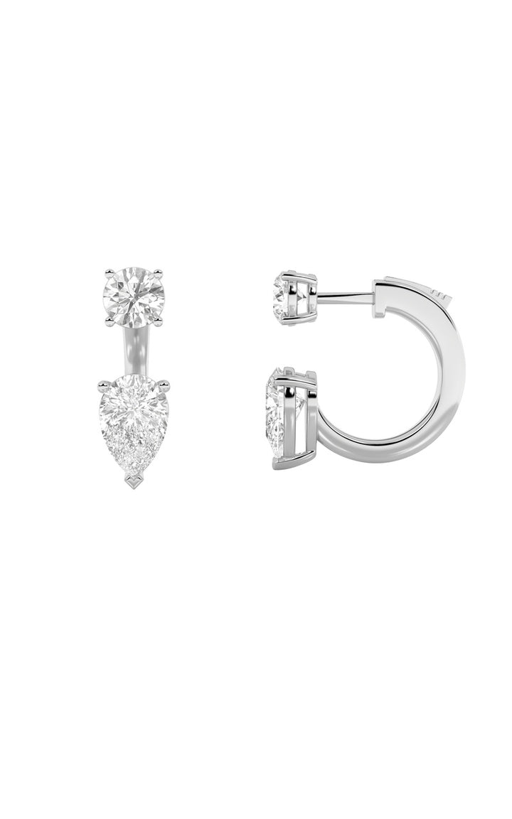 3.5Cttw Pear Shaped Lab Grown Diamond (F/VS) Stud Earrings with J Hoop Earrings in 14K Gold