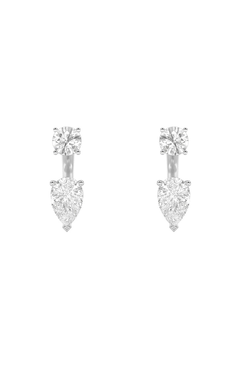 3.5Cttw Pear Shaped Lab Grown Diamond (F/VS) Stud Earrings with J Hoop Earrings in 14K Gold