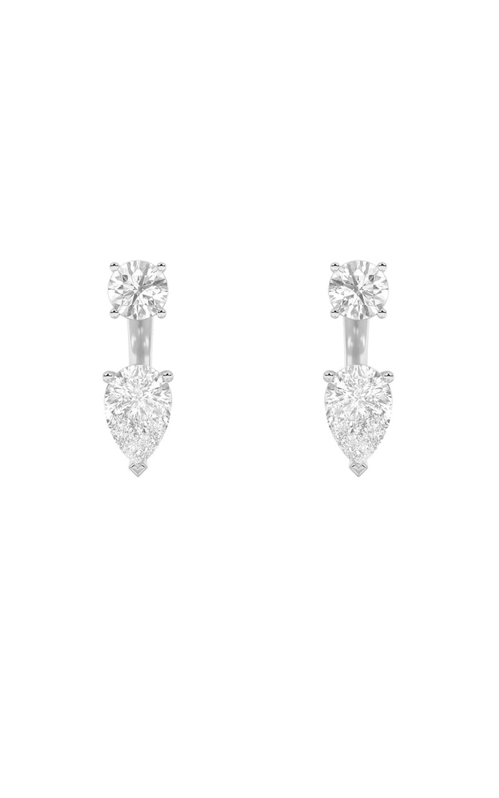 3.5Cttw Pear Shaped Lab Grown Diamond (F/VS) Stud Earrings with J Hoop Earrings in 14K Gold