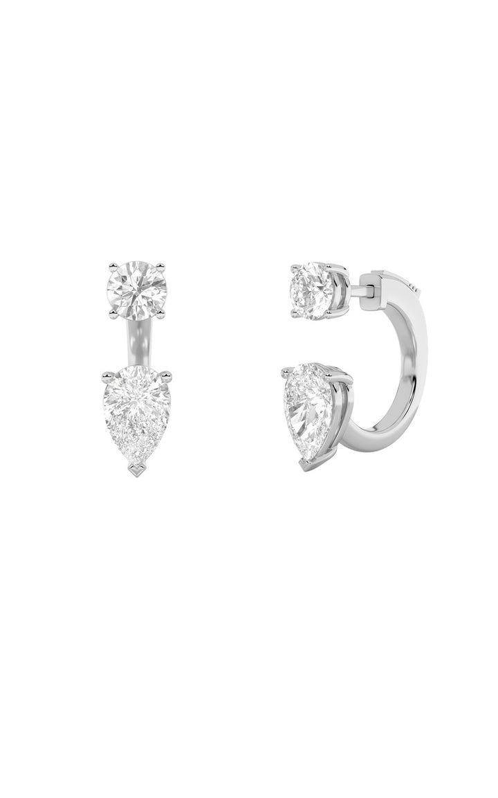 3.5Cttw Pear Shaped Lab Grown Diamond (F/VS) Stud Earrings with J Hoop Earrings in 14K Gold