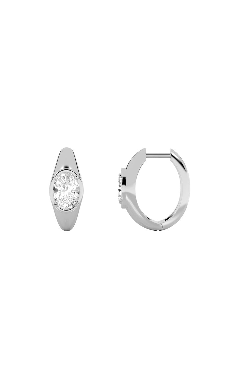 2Cttw Oval Shaped Lab Grown Diamond (F/VS) Solitaire Huggie Earrings in 14K Gold