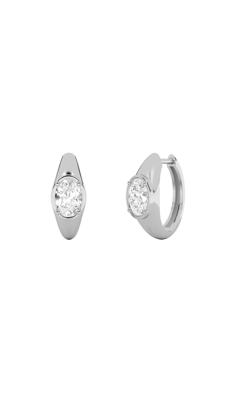 2Cttw Oval Shaped Lab Grown Diamond (F/VS) Solitaire Huggie Earrings in 14K Gold