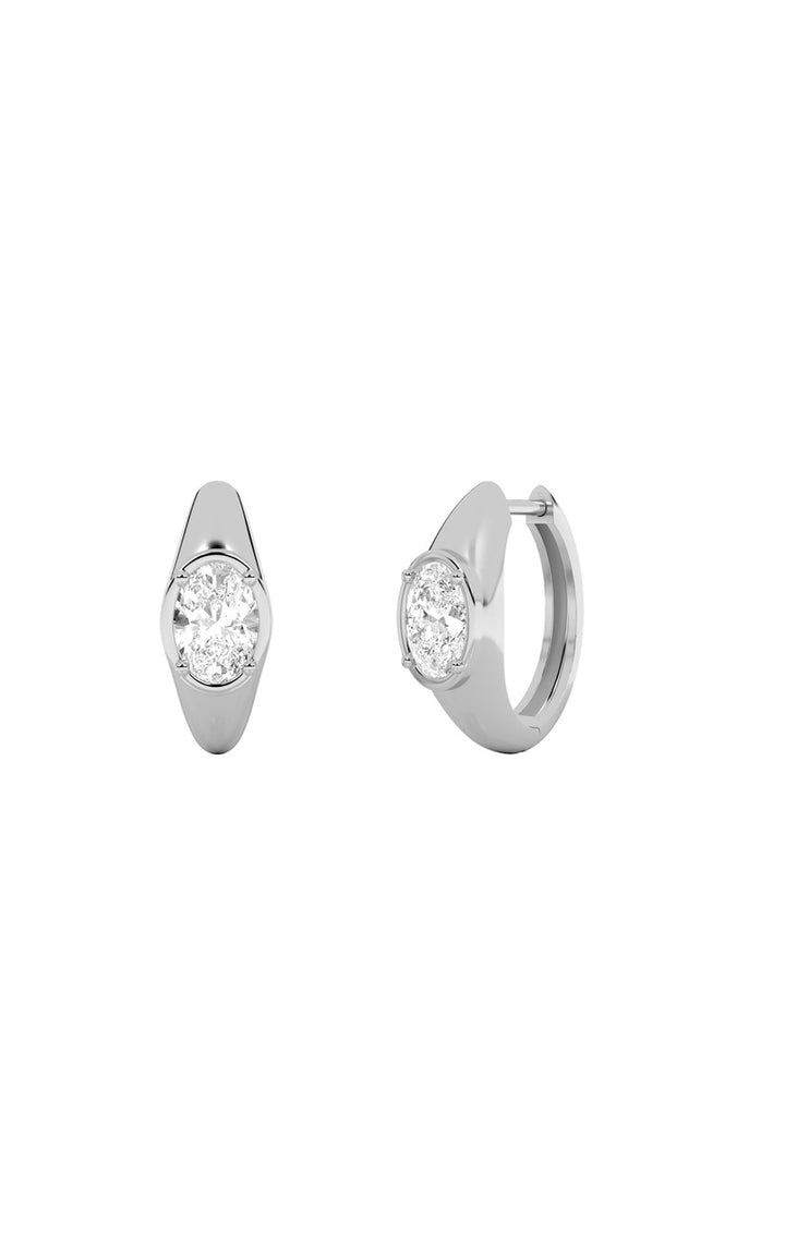 2Cttw Oval Shaped Lab Grown Diamond (F/VS) Solitaire Huggie Earrings in 14K Gold