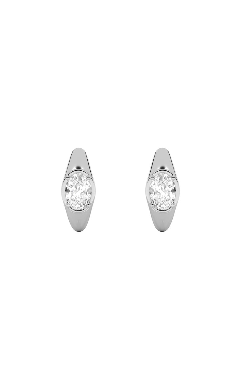 2Cttw Oval Shaped Lab Grown Diamond (F/VS) Solitaire Huggie Earrings in 14K Gold