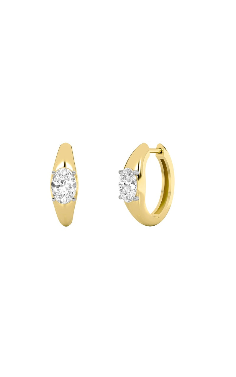 2Cttw Oval Shaped Lab Grown Diamond (G/VS) Huggie Earrings in 10K Gold
