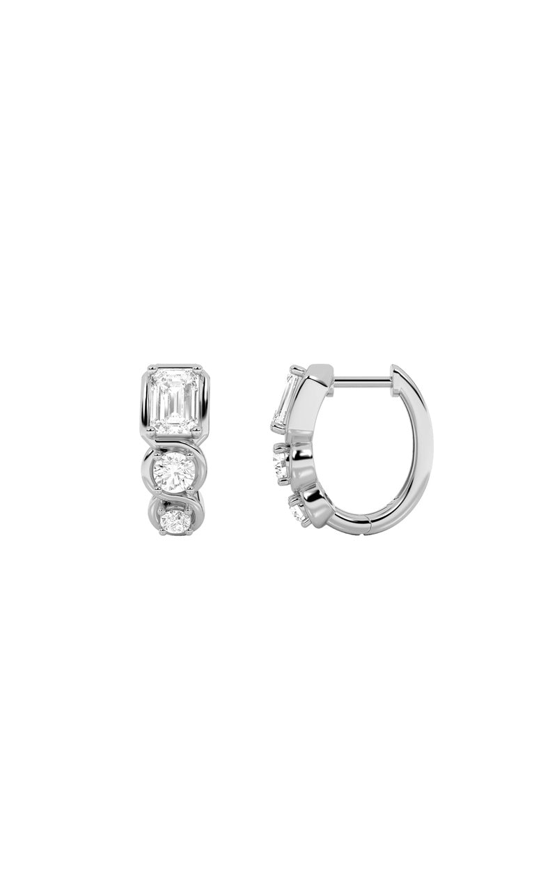 2.5Cttw Emerald Shaped Lab Grown Diamond (F/VS) Three Stone Huggie Earrings in 14K Gold