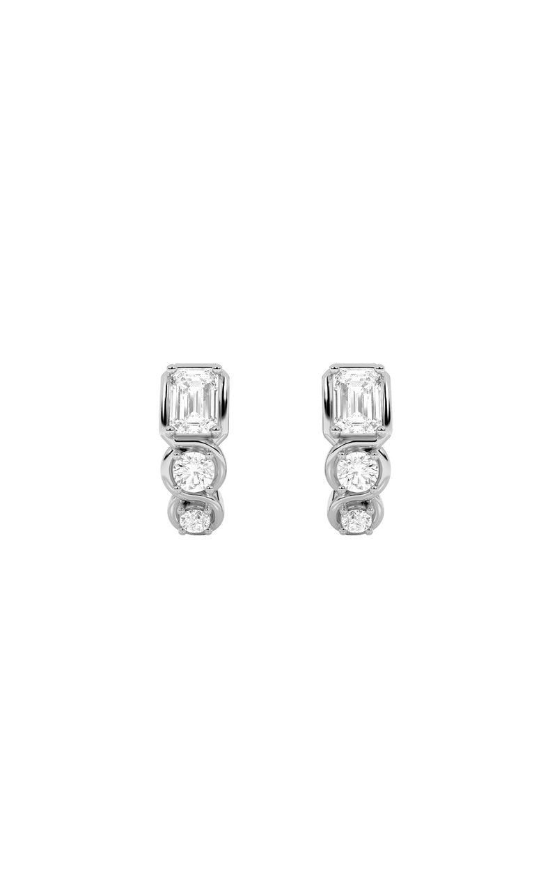 2.5Cttw Emerald Shaped Lab Grown Diamond (F/VS) Three Stone Huggie Earrings in 14K Gold