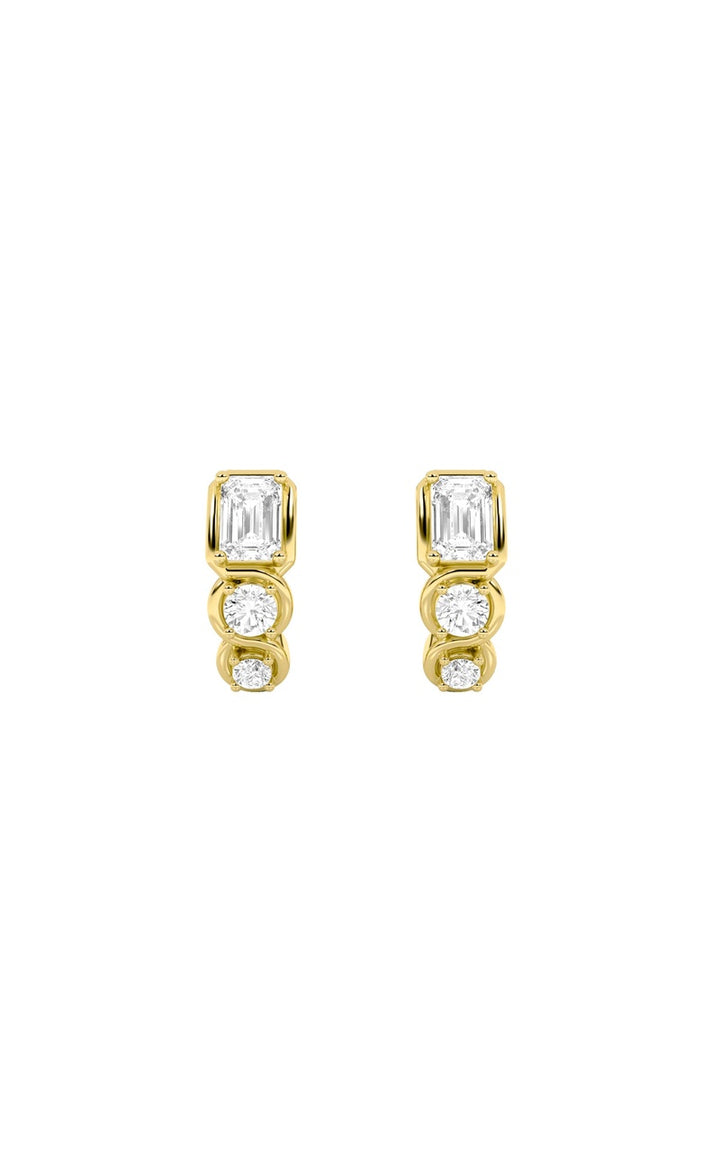 2.5Cttw Emerald Shaped Lab Grown Diamond (F/VS) Three Stone Huggie Earrings in 14K Gold
