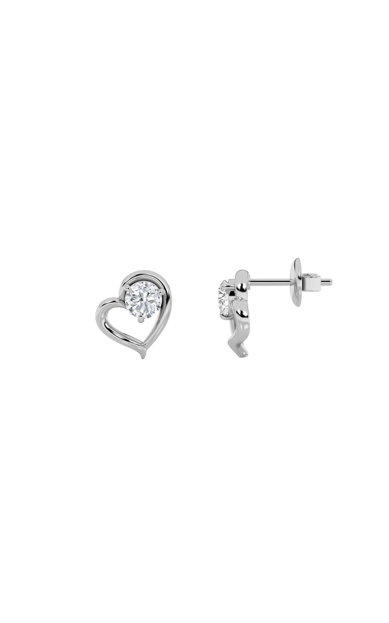 0.5CTW Round Shaped Lab Grown Diamond (F/VS) Heart Shaped Stud Earrings in 14K Gold