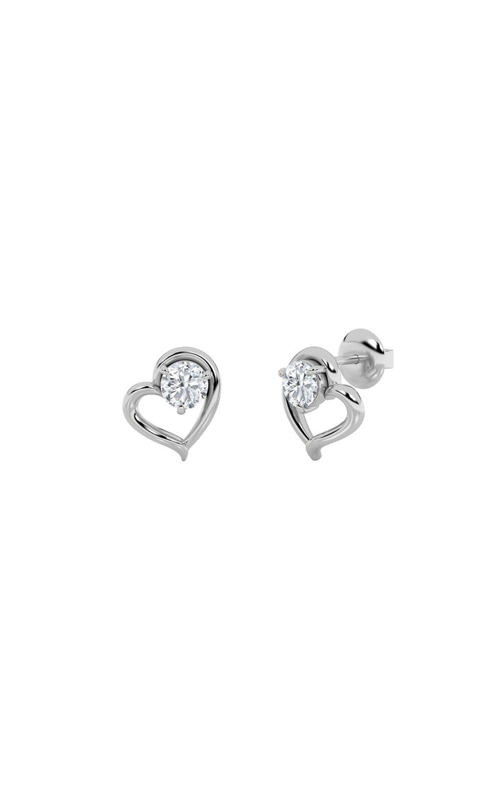 0.5CTW Round Shaped Lab Grown Diamond (F/VS) Heart Shaped Stud Earrings in 14K Gold