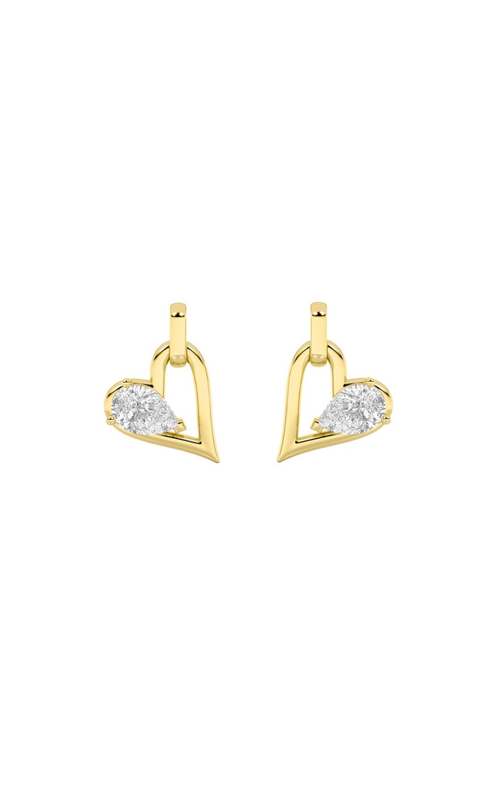 1Cttw Pear Shaped Lab Grown Diamond (F/VS) Heart Shaped Dangle Earrings in 14K Gold