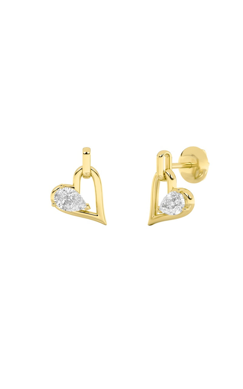1Cttw Pear Shaped Lab Grown Diamond (F/VS) Heart Shaped Dangle Earrings in 14K Gold