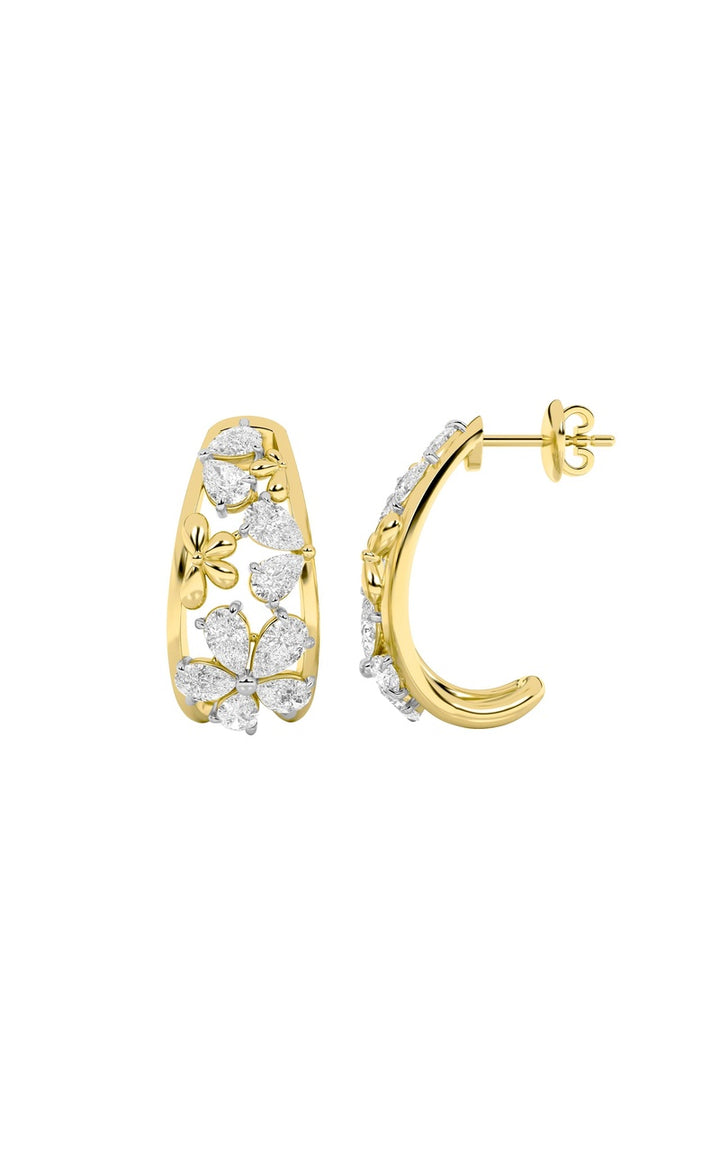4.5Cttw Pear Shaped Lab Grown Diamond (F/VS) Fancy Flower Earrings in 14K Gold