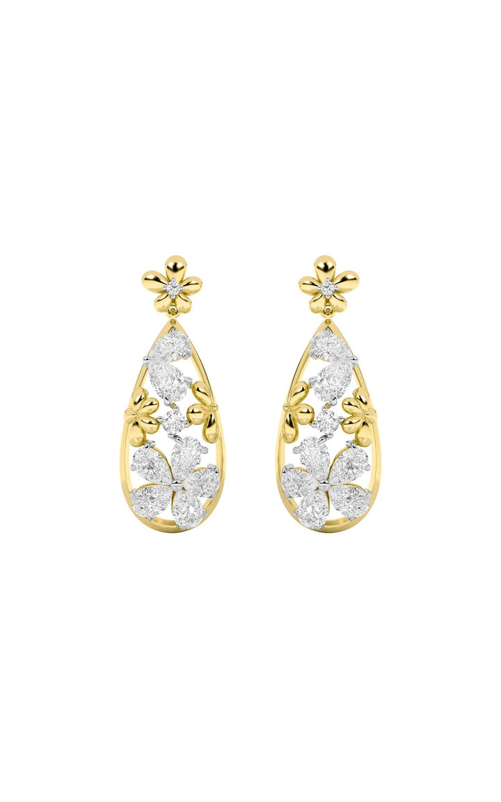 3.75Cttw Pear Shaped Lab Grown Diamond (F/VS) Fancy Flower Earrings in 14K Gold