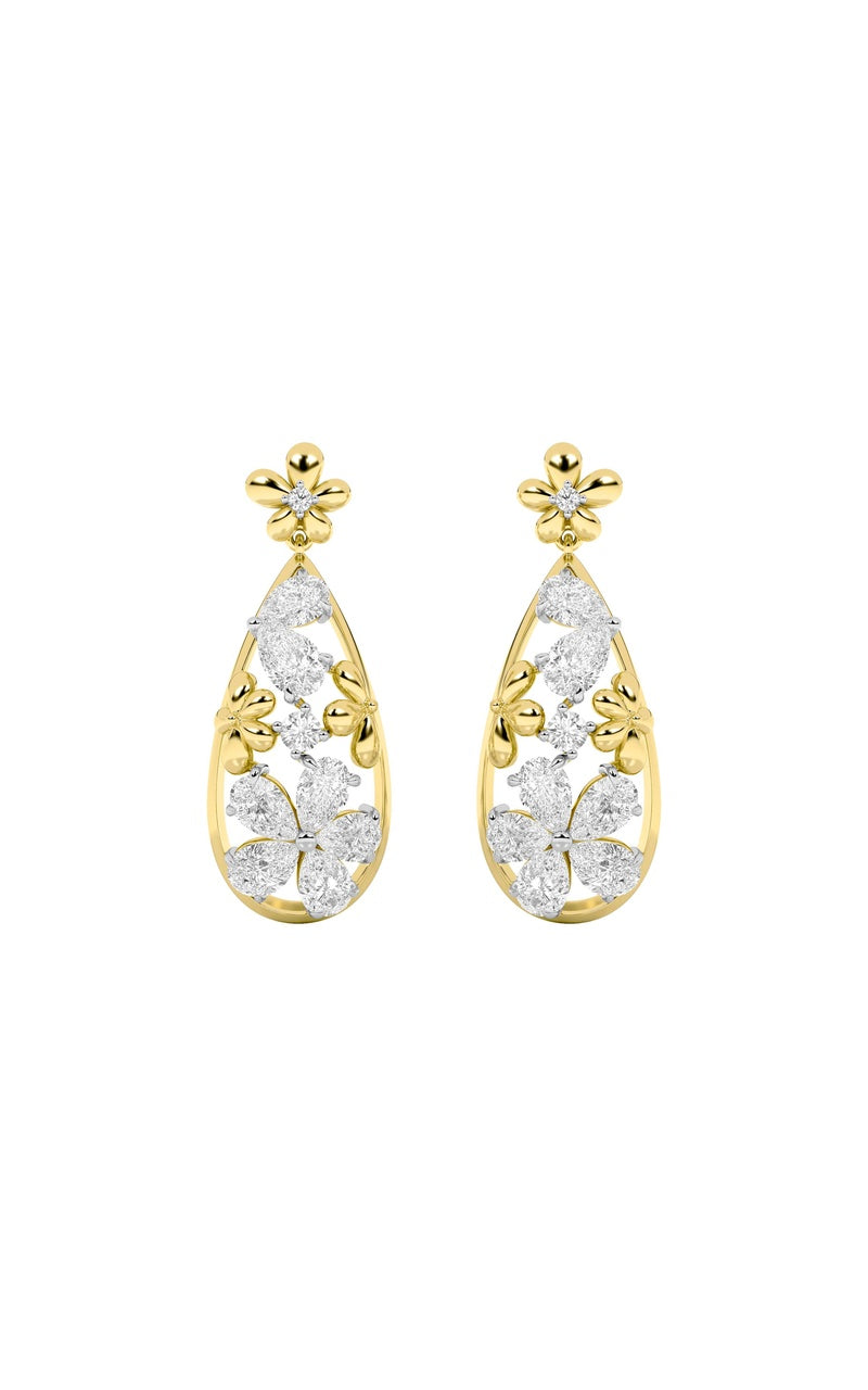 3.75Cttw Pear Shaped Lab Grown Diamond (F/VS) Fancy Flower Earrings in 14K Gold