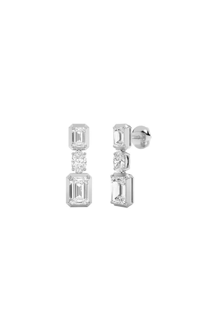 3Cttw Radiant Shaped Lab Grown Diamond (F/VS) Dangle Earrings in 14K Gold