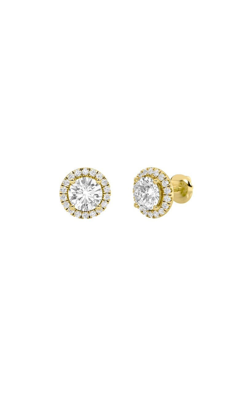 3Cttw Round Shaped Lab Grown Diamond (F/VS) Halo Stud Earrings in 14K Gold