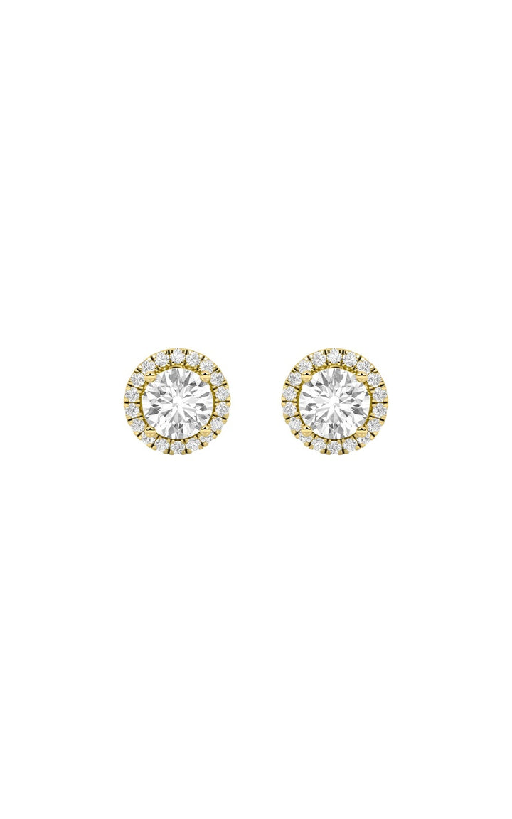 3Cttw Round Shaped Lab Grown Diamond (F/VS) Halo Stud Earrings in 14K Gold