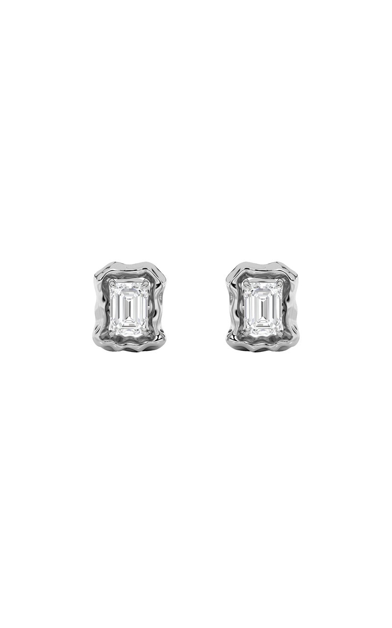 1.5Cttw Emerald Shaped Lab Grown Diamond (F/VS) Organic Design Stud Earrings in 14K Gold