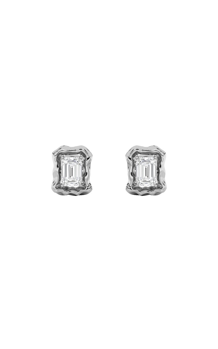 1.5Cttw Emerald Shaped Lab Grown Diamond (F/VS) Organic Design Stud Earrings in 14K Gold