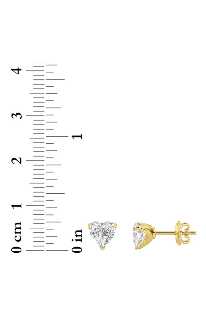 2Cttw Heart Shaped Lab Grown Diamond (F/VS) HeartShaped Earrings in 14K Gold