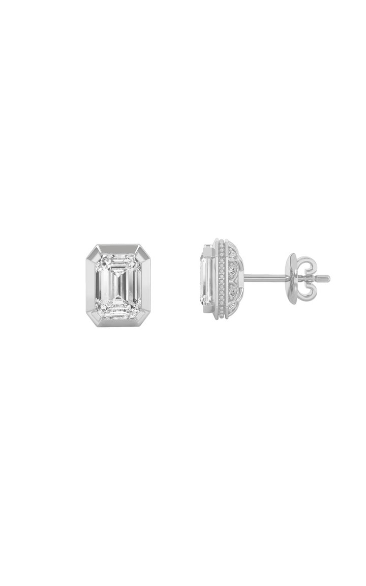 3Cttw Emerald Shaped Lab Grown Diamond (F/VS) SudEarrings in 14K Gold