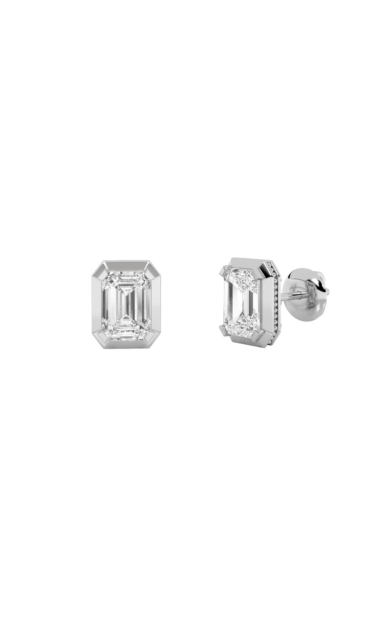3Cttw Emerald Shaped Lab Grown Diamond (F/VS) Sud Earrings in 14K Gold