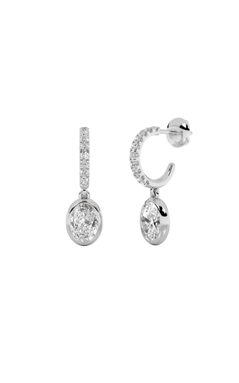 2Cttw Oval Shaped Lab Grown Diamond (F/VS) DangleEarrings in 14K Gold