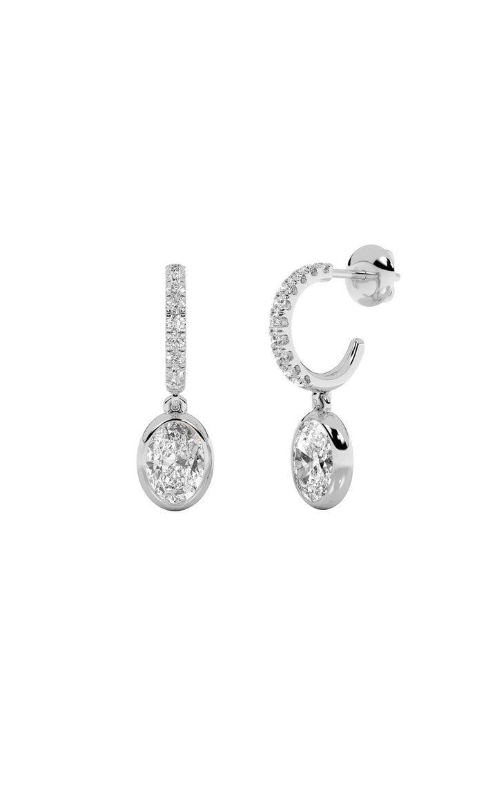 2Cttw Oval Shaped Lab Grown Diamond (F/VS) DangleEarrings in 14K Gold