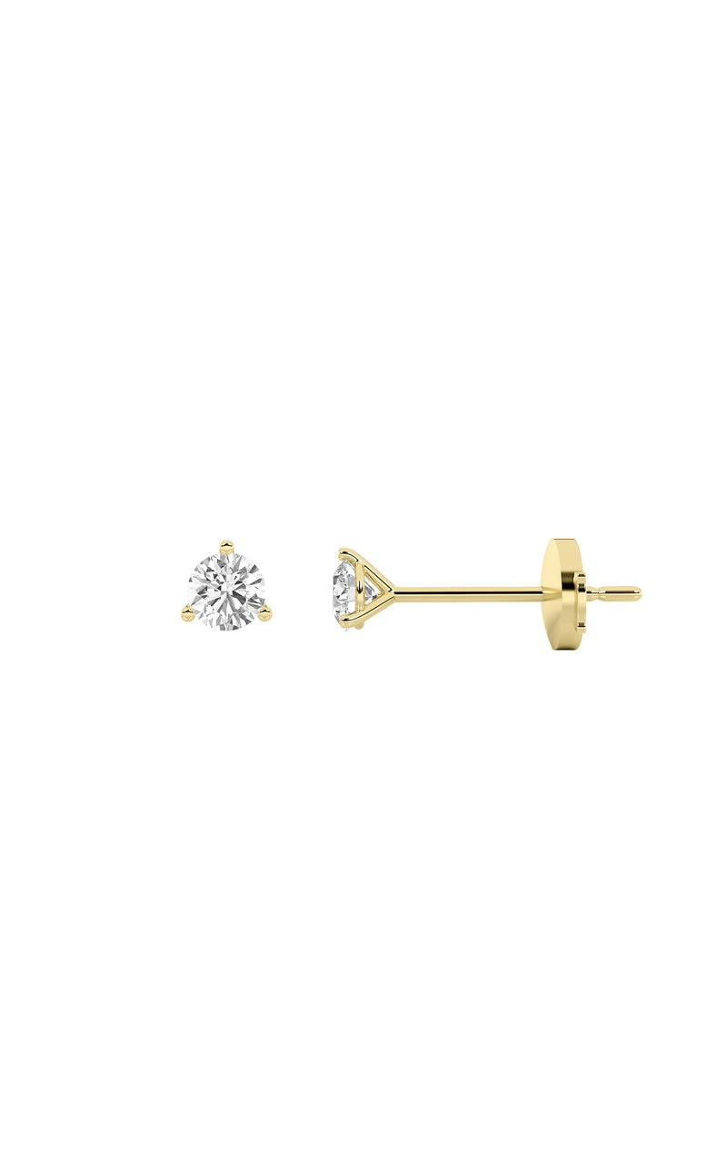 0.5Cttw Round Shaped Lab Grown Diamond (G/VS) Three Prong Martini Stud Earrings in 14K Gold