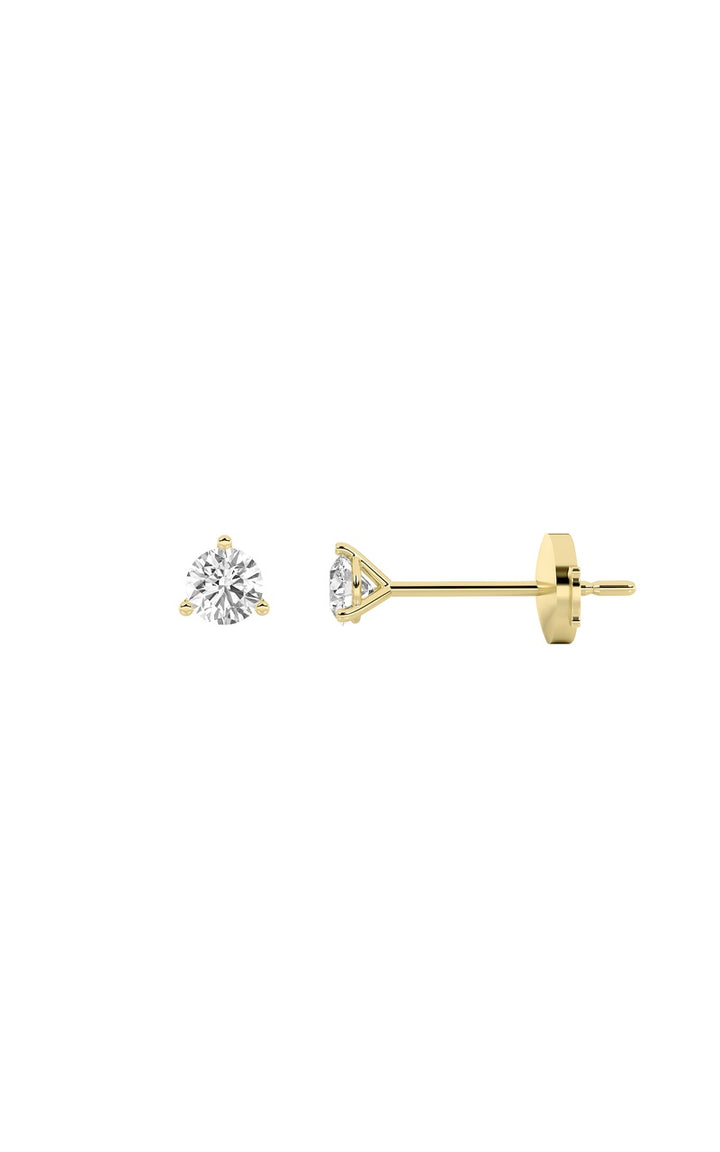 0.5Cttw Round Shaped Lab Grown Diamond (G/VS) Three Prong Martini Stud Earrings in 14K Gold